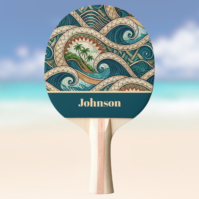 Polynesian Tropical Wave Palm Trees Pattern Name Tischtennis Schläger (Von Creator hochgeladen)