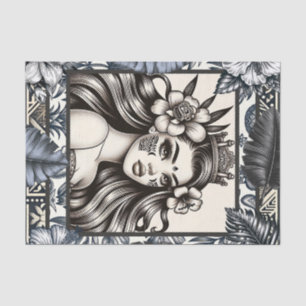 Polynesische Prinzessin Blau Blumen Tribal Seidenpapier