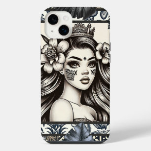 Polynesische Prinzessin Blaues Blumen-Tribal iPhone 14 Plus Hülle