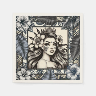 Polynesische Prinzessin Blaues Blumen-Tribal Serviette