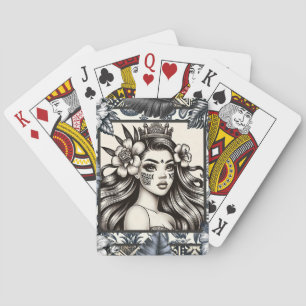 Polynesische Prinzessin Blaues Blumen-Tribal Spielkarten