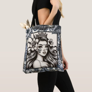 Polynesische Prinzessin Blaues Blumen-Tribal Tasche