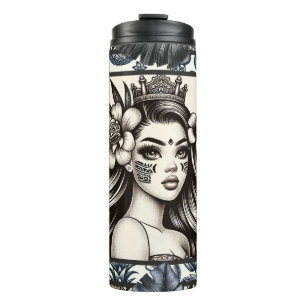 Polynesische Prinzessin Blaues Blumen-Tribal Thermosbecher