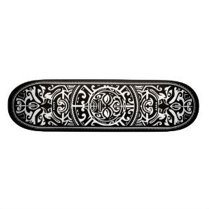 Polynesische Stammesgesicht Schwarz und Weiß Skateboard