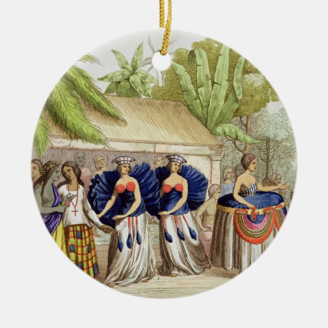 Polynesische Tänzerinnen, graviert von A. Bernati Keramikornament (Vorne)