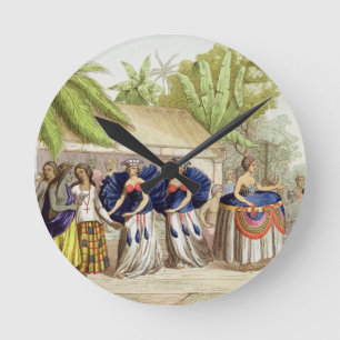 Polynesische Tänzerinnen, graviert von A. Bernati Runde Wanduhr