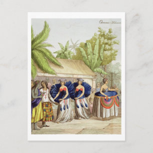 Polynesische Tanzmädchen, in Gravur von A. Bernati Postkarte