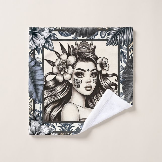 Polynesischer Prinzessin Blauer Blumenstamm Badhandtuch Set (Waschlappen)