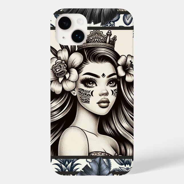 Polynesischer Prinzessin Blauer Blumenstamm Case-Mate iPhone 14 Plus Hülle (Rückseite)