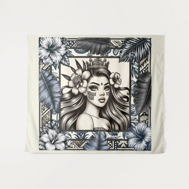 Polynesischer Prinzessin Blauer Blumenstamm Wandteppich (Vorderseite (Horizontal))