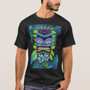 Polynesischer Tiki Maske Tropische Blume Hawaii Lu T-Shirt