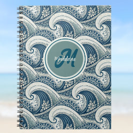 Polynesisches Beach Waves and Blume Ocean Pattern Notizblock