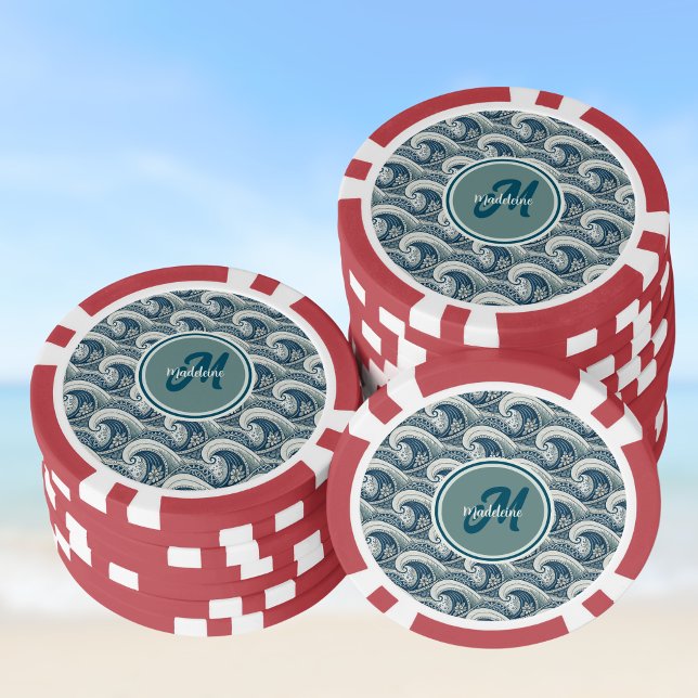 Polynesisches Beach Waves and Blume Ocean Pattern Pokerchips (Von Creator hochgeladen)
