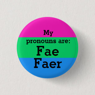 Polysexualitätsflagge mit Fae/Faer Pronomen Button