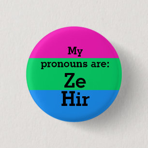Polysexualitätsflagge mit Ze/Hir Pronomen Button