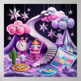 Pom Pom Clouds Dreamy Surreal Poster