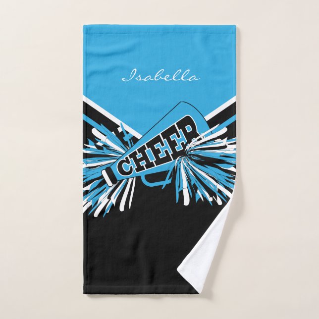 Pom-pom girl en Bleu Bébé, Noir & Blanc (Serviette à main)