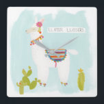 Pom Pom Llama Rama - Llater Llosers Quadratische Wanduhr<br><div class="desc">Pom Pom Llama Rama IV von Juni Erica Vess. Enthält ein entspanntes Lama mit dem Satz "Llater Llosers".</div>