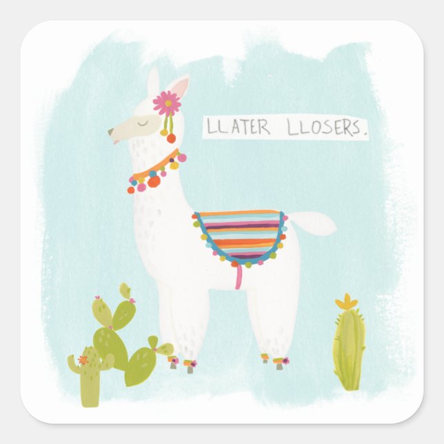 Pom Pom Llama Rama - Llater Llosers Quadratischer Aufkleber (Vorderseite)