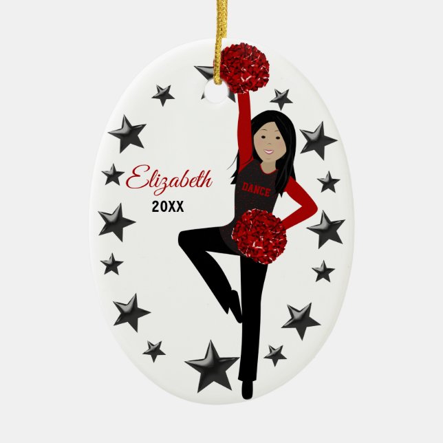 Pom Squad Black Hair Red & Black Keramik Ornament (Vorne)