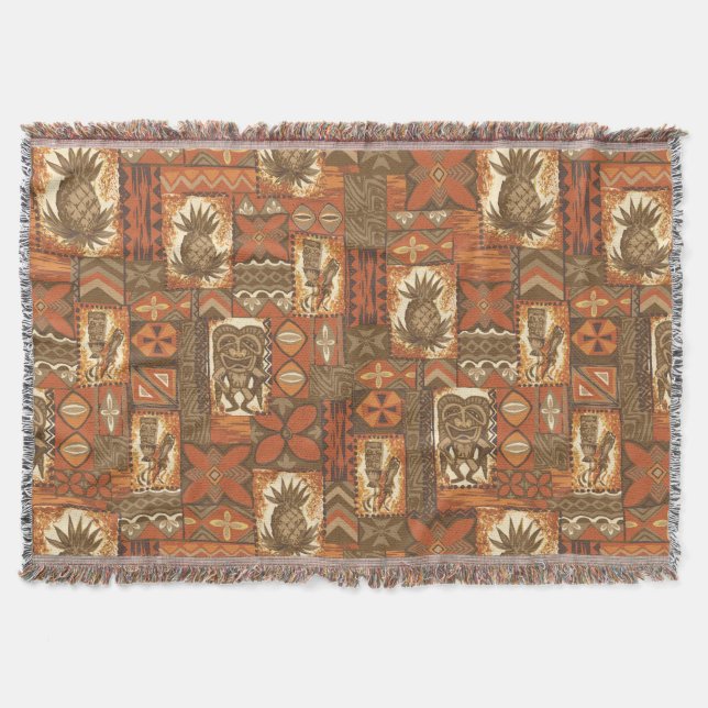 Pomaika’i Tiki Hawaiian Vintag Tapa Decke (Vorderseite)
