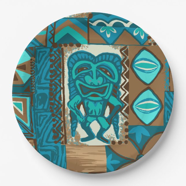 Pomaika’i Tiki Hawaiian Vintag Tapa Pappteller (Vorderseite)