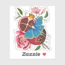 Pomegranat und Luna Moth Laser Cut Sticker
