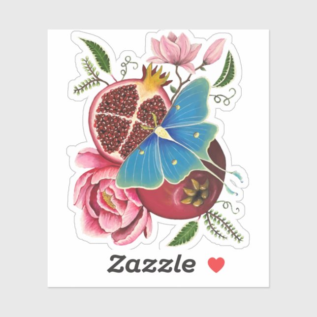 Pomegranat und Luna Moth Laser Cut Sticker (Blatt)