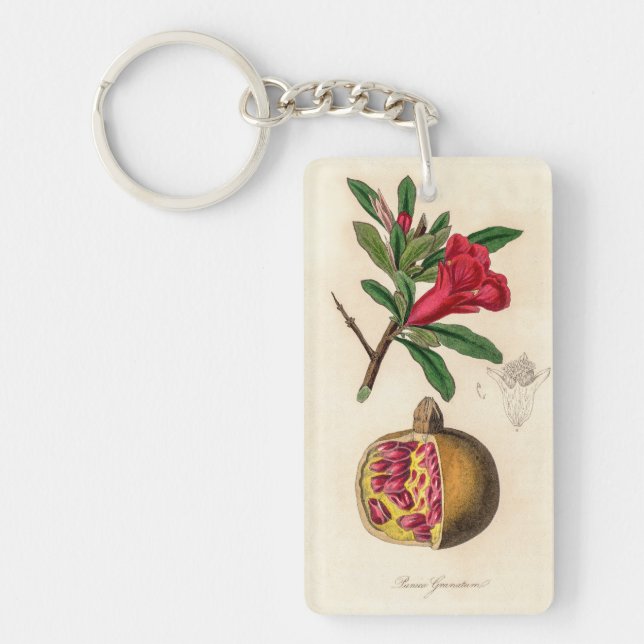 Pomegranat-Vintage Abbildung Schlüsselanhänger (Vorderseite)