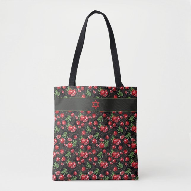 Pomegranate auf Schwarz-Juden Rosh Hashanah Star Tasche (Vorderseite)