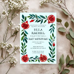 Pomegranate Custom Bat Bar Mitzvah Wasserfarbe Einladung<br><div class="desc">Perfekte Karte, um eine Bar mitzvah, Fledermausmitzvah oder andere jüdische Feier anzukündigen! Handgemachte Kunst für Sie! Vollständig anpassbar! Klicken Sie auf "Personalisieren" oben, um den Text zu bearbeiten. Klicken Sie auf "Bearbeiten mit dem Designwerkzeug", um die Schriftart, Farben und Einstellungen anzupassen. Auch können Sie den Kartenstil so ändern, dass er...</div>
