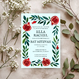 Pomegranate Custom Bat Bar Mitzvah Wasserfarbe Einladung