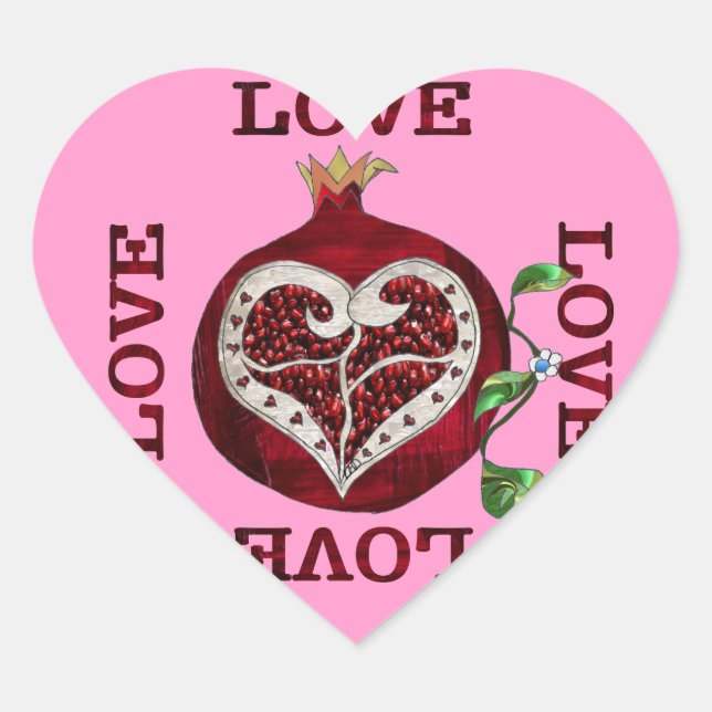 Pomegranate Heart LIEBE Valentine Herz-Aufkleber (Vorderseite)