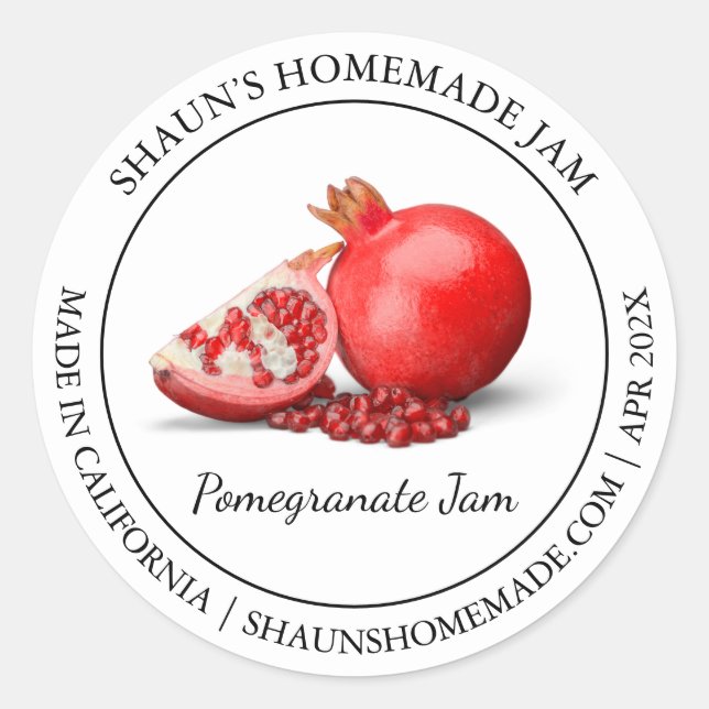 Pomegranate Jam Modern Label Runder Aufkleber (Vorderseite)