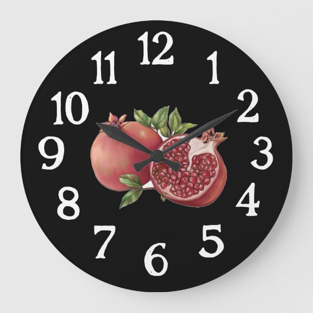 Pomegranate Kitchen Clock - Schwarz Große Wanduhr (Vorderseite)
