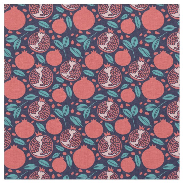 Pomegranate-Muster auf blauem Muster Stoff (Nahaufnahme)
