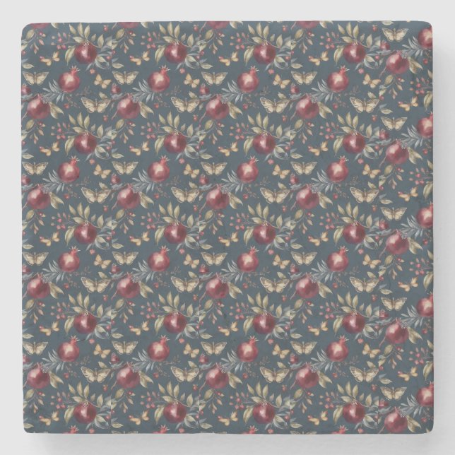 Pomegranate & Olive Branch Watercolor Coasters Steinuntersetzer (Vorderseite)