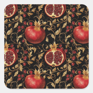 Pomegranate Paradies - reichhaltiges Blumenmuster  Quadratischer Aufkleber