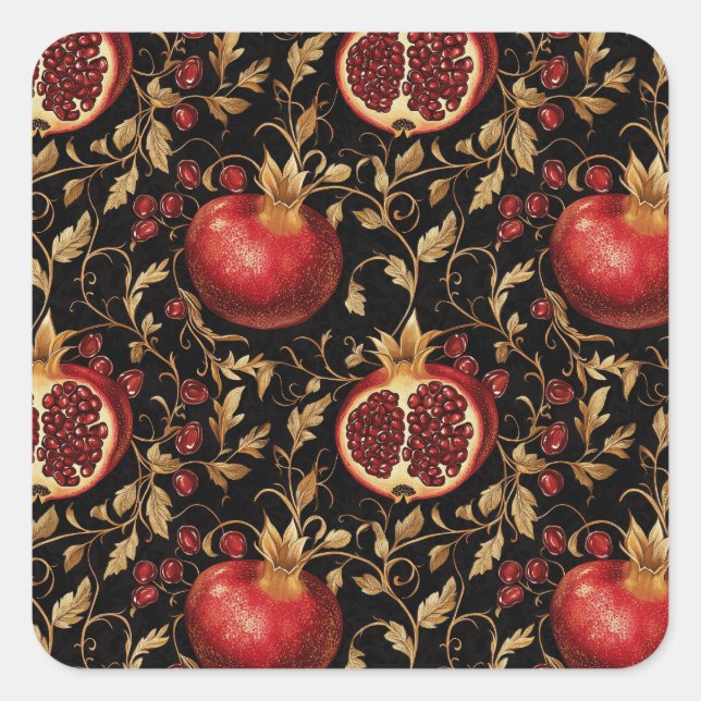 Pomegranate Paradies - reichhaltiges Blumenmuster  Quadratischer Aufkleber (Vorderseite)