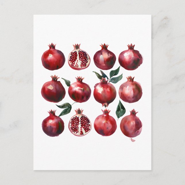 Pomegranate Wasserfarben Kunst Postkarte (Vorderseite)