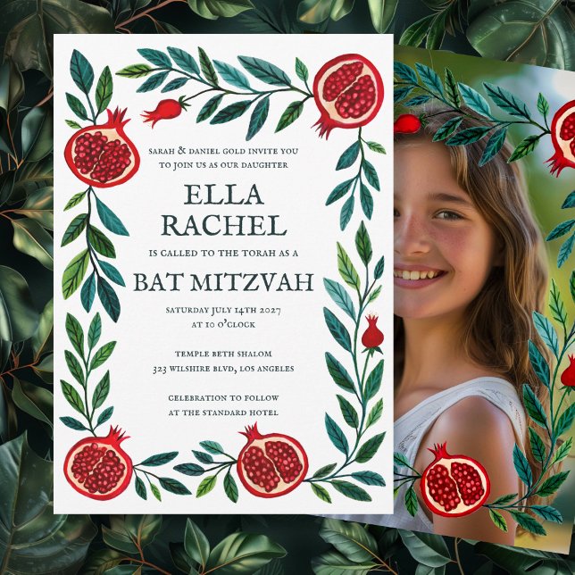 Pomegranates B'nai Bat Bar Mitzvah Custom Foto Einladung (Pomegranates B'nai Bat Bar Mitzvah Custom Photo Invitation
)