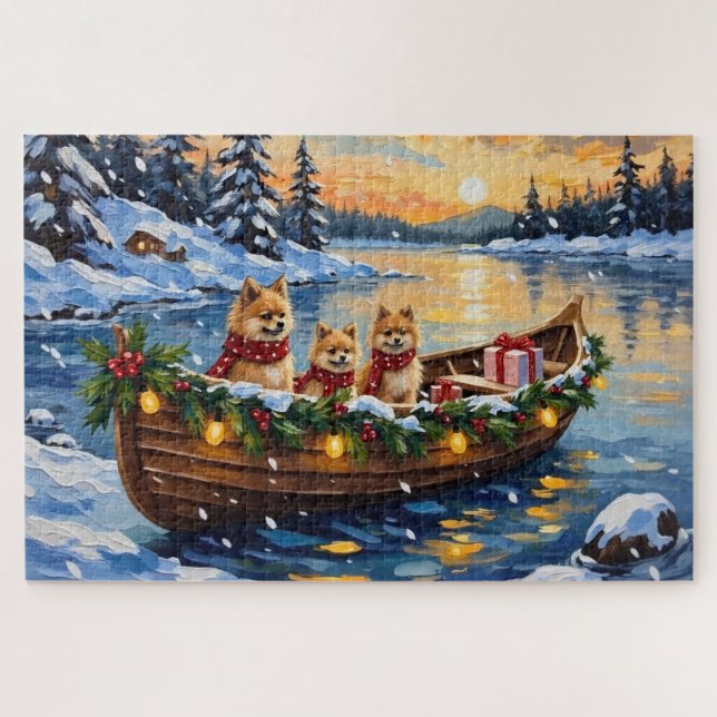 Pomeranian Christmas Boat Holiday (Horizontal)