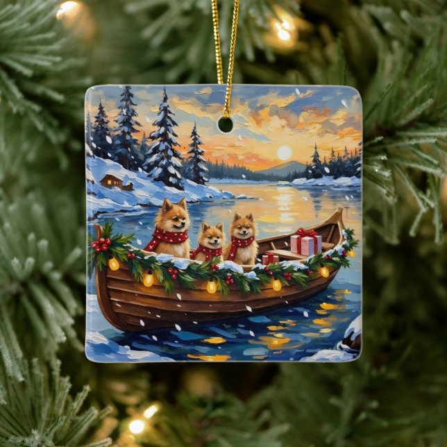 Pomeranian Christmas Boat Holiday Keramikornament (Baum)