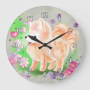Pomeranian Cute Puppy Dog Große Wanduhr