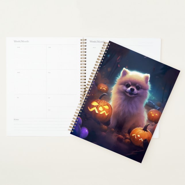 Pomeranian d'Halloween avec des citrouilles effray (Devant avec enveloppe)