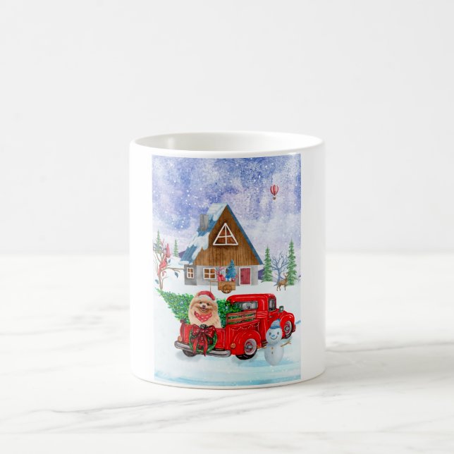 Pomeranian Dog In Christmas Delivery Truck Snow Kaffeetasse (Mittel)