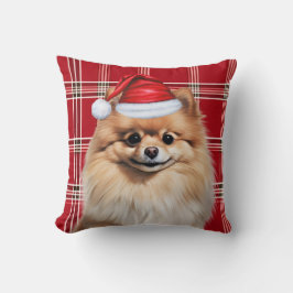 Pomeranian Dog Red Plaid Christmas Holiday Kissen