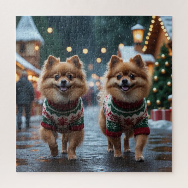 Pomeranian Dogs Christmas Snow Holiday  (Vertikal)