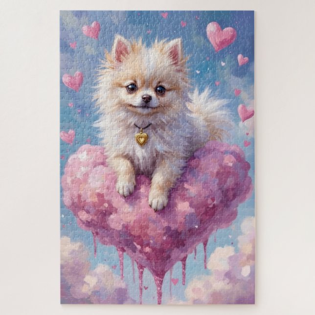 Pomeranian Floating on a Cloud Heart Valentine (Vertikal)