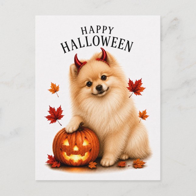 Pomeranian Halloween Postkarte (Vorderseite)